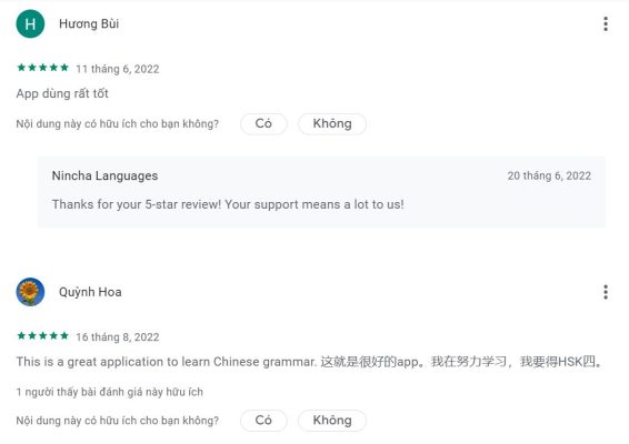 Đánh giá của người dùng app Learn Chinese Grammar