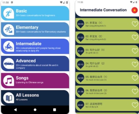 Những tính năng chính của app Learn Chinese Listening