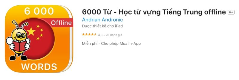 App 6000 từ - Học từ vựng tiếng Trung offline