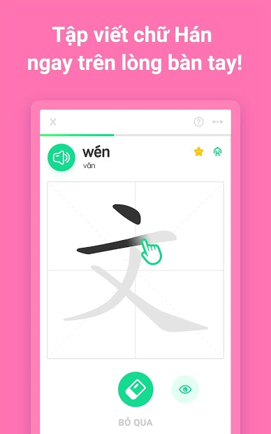 Hello Chinese cho phép bạn chọn Pinyin hoặc chữ Hán