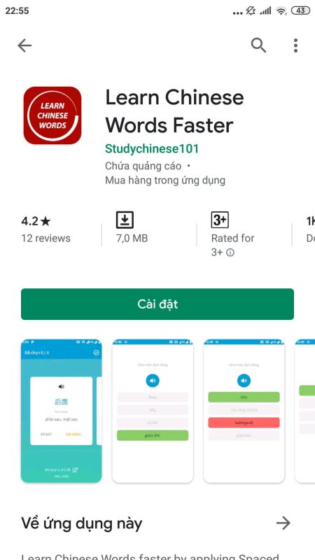 Ứng dụng học tiếng Trung chỉ tải được trên hệ điều hành Android